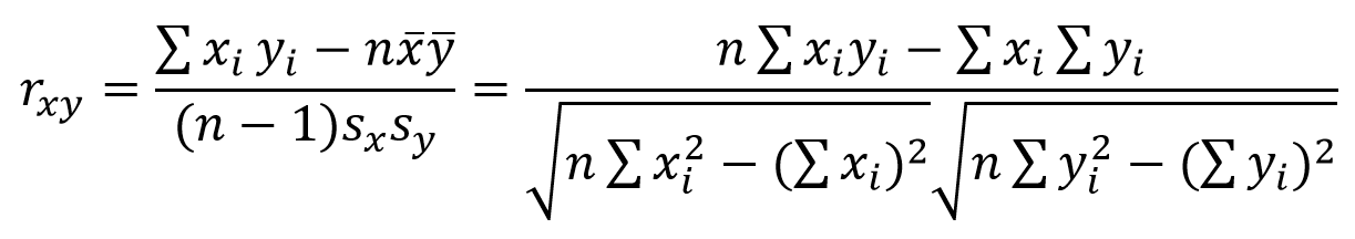 Pearson correlation coefficient formula